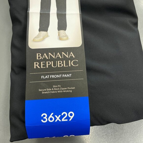NEW Banana Republic Men's 36x29 Flat Front Pants Slim Fit Black Polyester - Picture 2 of 8